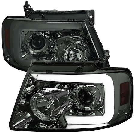 Spec-D Tuning 04-08 Ford F150 Projector Headlights- Chrome Housing With Smoked Lens 2LHP-F15004G-SQ-RS
